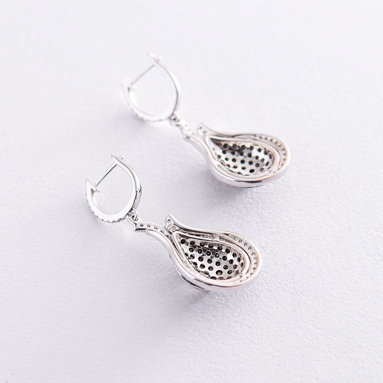 Золоті сережки з білими і чорними діамантами с784 від ювелірного магазину Онікс - 1