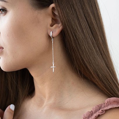 Серебряные серьги "Крестики" на цепочке 122816 №5