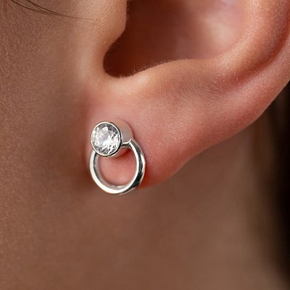 Срібні сережки - пусети "Ейпріл" з фіанітами 123278 №4