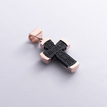 Золотой крест "Распятие. Спаси и Сохрани" (на укр. языке) с эбеновым деревом mini 1075ч №7