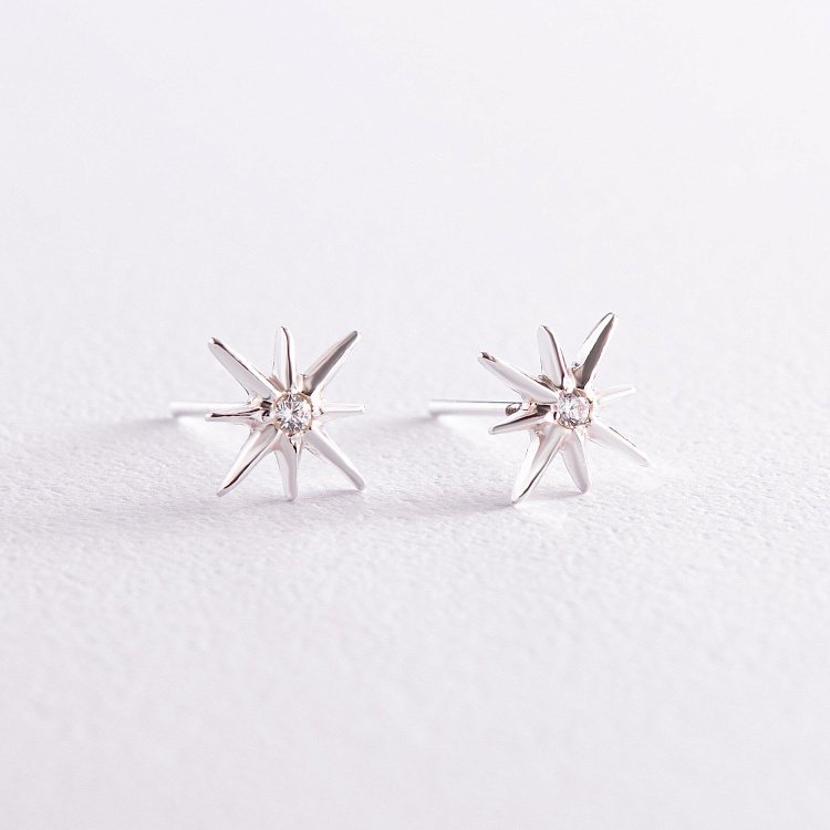 Серебряные серьги - пусеты "Звезды метеориты" с фианитами 123206 от ювелирного магазина Оникс - 2