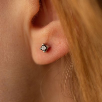 Золотые серьги - пусеты 2 в 1 с черными бриллиантами 332921122 №5