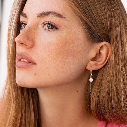 Срібні сережки - протяжки (емаль, фіаніти) 123445 №3