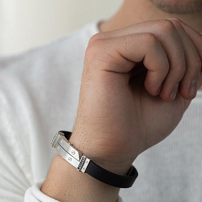 Каучуковый браслет с серебряными вставками (фианиты) 934 №7