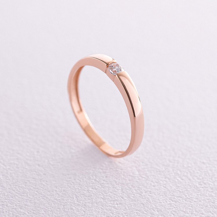 Каблучка з фіанітом у червоному золоті к07160 від ювелірного магазину Онікс