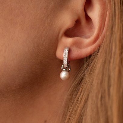 Серебряные серьги с жемчугом и фианитами 902-00333 №6