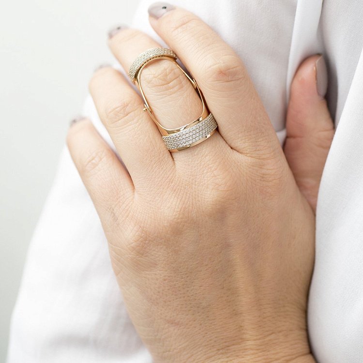 Золота каблучка на фалангу з фіанітами к05031 від ювелірного магазину Онікс - 3