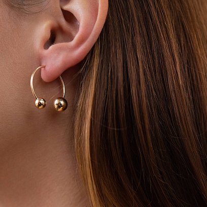 Серьги "Хельга" с шариками (желтое золото) с08233 №4