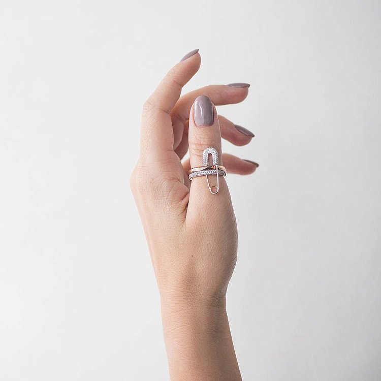 Золотое кольцо "Булавка" (фианиты) к05314 - 5 Золотое кольцо "Булавка" (фианиты) к05314 от ювелирного магазина Оникс - 5