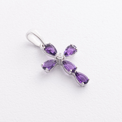 Серебряный крестик (аметист, куб. цирконий 3050/1р-AMET