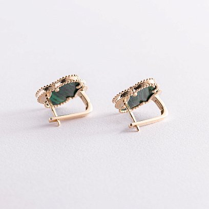 Золоті сережки "Конюшина" з малахітом с07532 №3