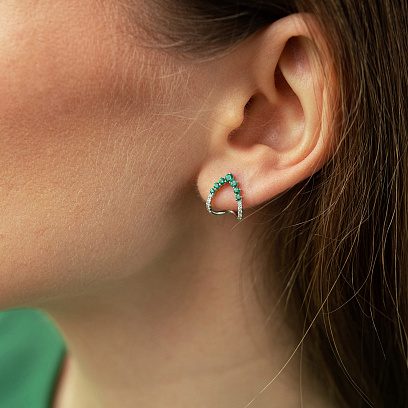 Сережки - пусети в білому золоті (діаманти, смарагди) сб0706ca №2