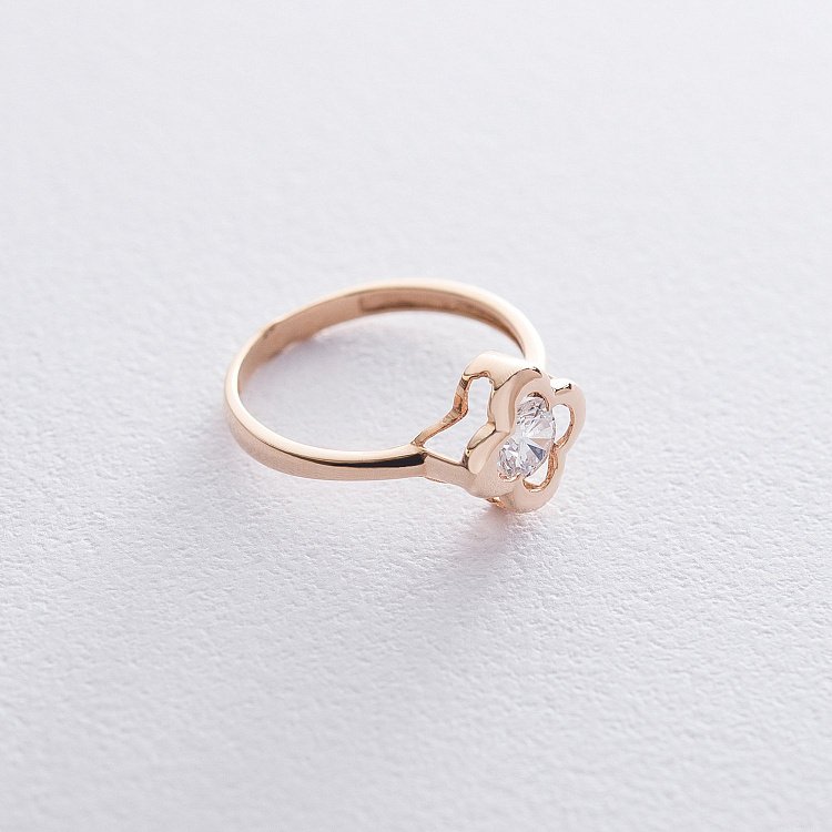 Золота каблучка "Конюшина" з фіанітом к05200 від ювелірного магазину Онікс - 1