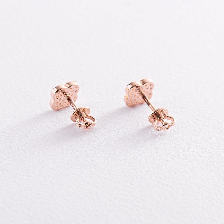 Золоті сережки - пусети "Конюшина" (фіаніти) с07889 від ювелірного магазину Онікс - 4