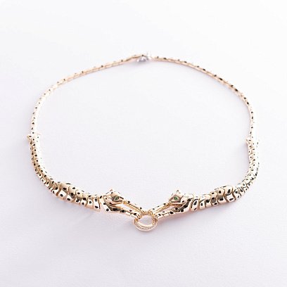 Кольє "Пантери" в жовтому золоті (фіаніт, емаль) кол01724