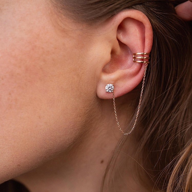 Серьга - каффа "Тринити" в красном золоте (фианит) с08081 от ювелирного магазина Оникс