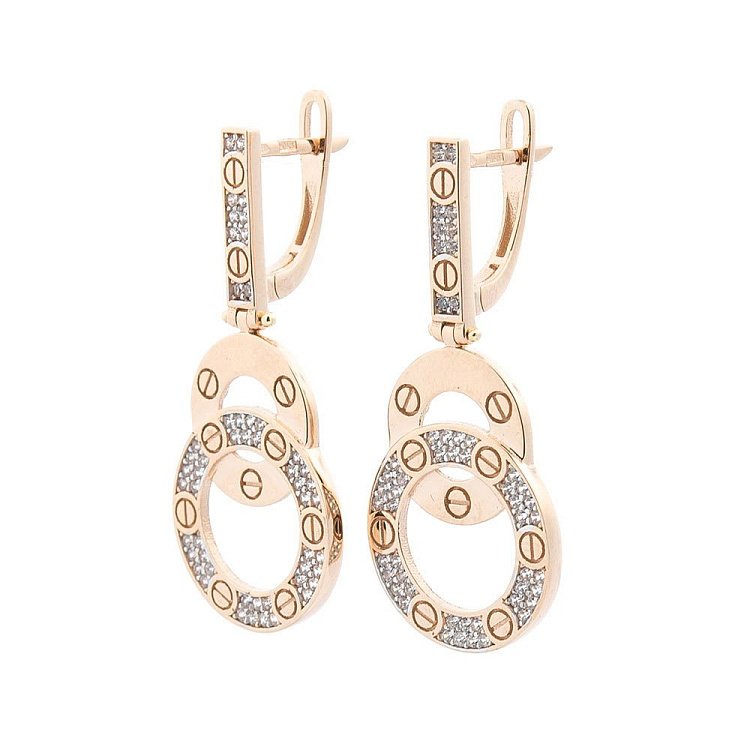 Золотые серьги с фианитами с05334 от ювелирного магазина Оникс - 2