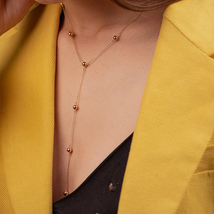 Колье "Шарики" в желтом золоте 2 в 1 кол02064 от ювелирного магазина Оникс