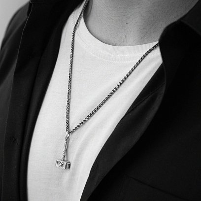 Серебряный кулон "Молот с коловратом и рунами" 133228 №8