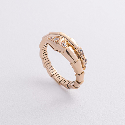 Кольцо "Змея" в желтом золоте (фианиты) к08358