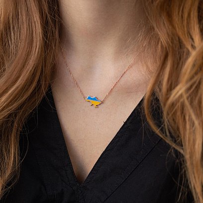 Колье "Карта Украины" в красном золоте (голубая и желтая эмаль) кол02357 №2