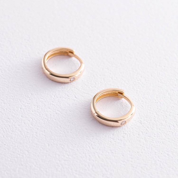 Сережки - кільця в жовтому золоті (фіаніти) с08014 від ювелірного магазину Онікс - 2