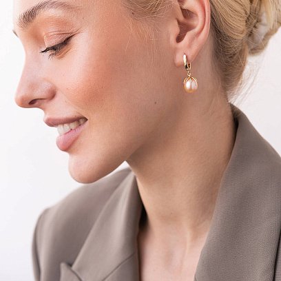 Золотые серьги (культ. пресн. жемчуг) с07364 №2