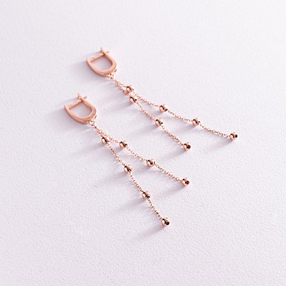 Золотые серьги на цепочке с шариками с07770 №4