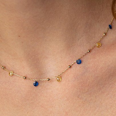 Золоте кольє "Незалежна" з кульками (сині та жовті фіаніти) кол02321 №4