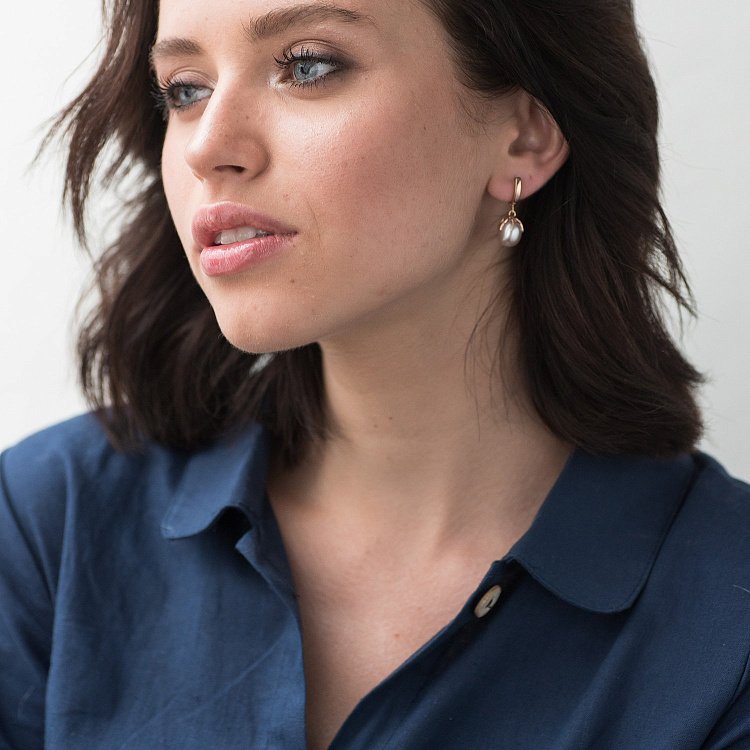 Золотые серьги (культ. пресн. жемчуг) с05190 от ювелирного магазина Оникс - 5