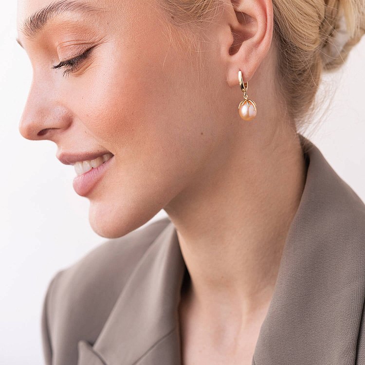 Золотые серьги (культ. пресн. жемчуг) с07364 от ювелирного магазина Оникс - 1