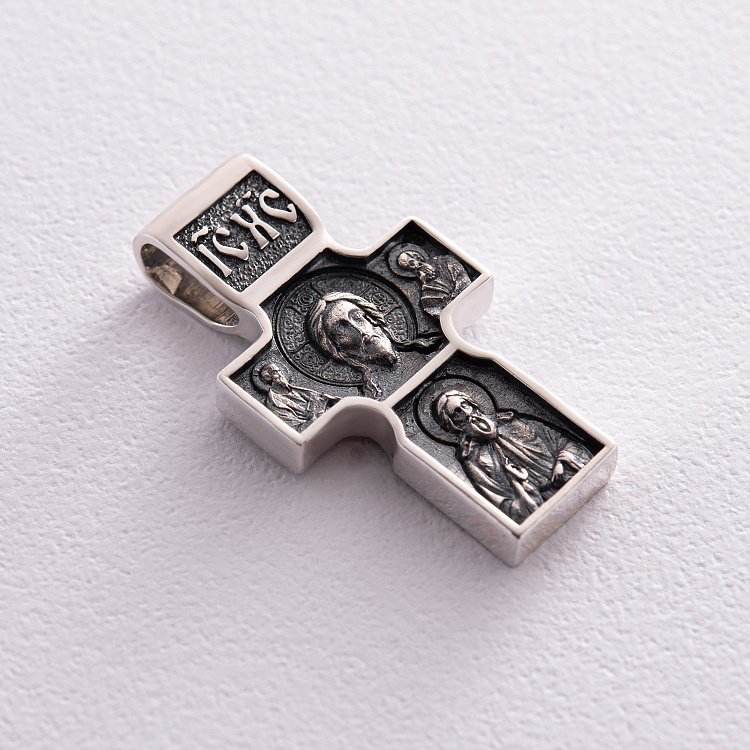Срібний православний хрест "Спас Нерукотворний. Святитель Миколай Чудотворець. Георгій Переможець" 133229 від ювелірного магазину Онікс