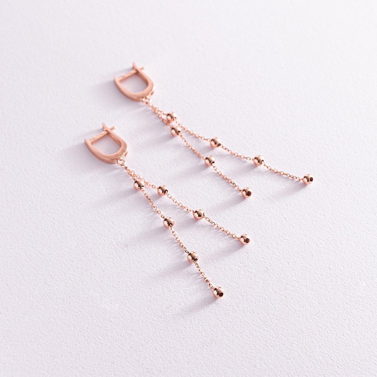 Золотые серьги на цепочке с шариками с07770 от ювелирного магазина Оникс - 3