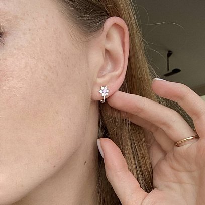 Золотые серьги "Цветочки" с фианитами с03582 №2