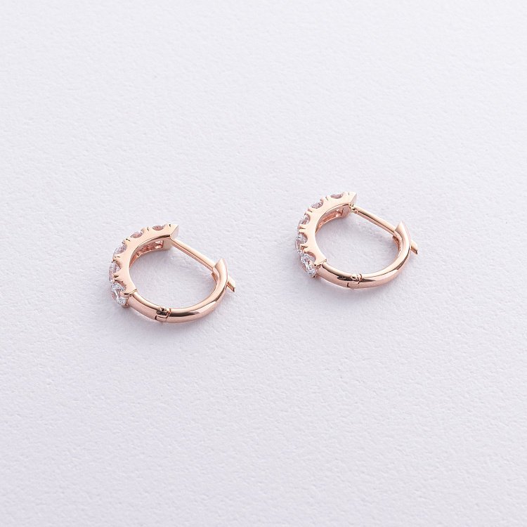 Серьги - кольца "Tracy" с фианитами (красное золото) с09096 от ювелирного магазина Оникс - 2