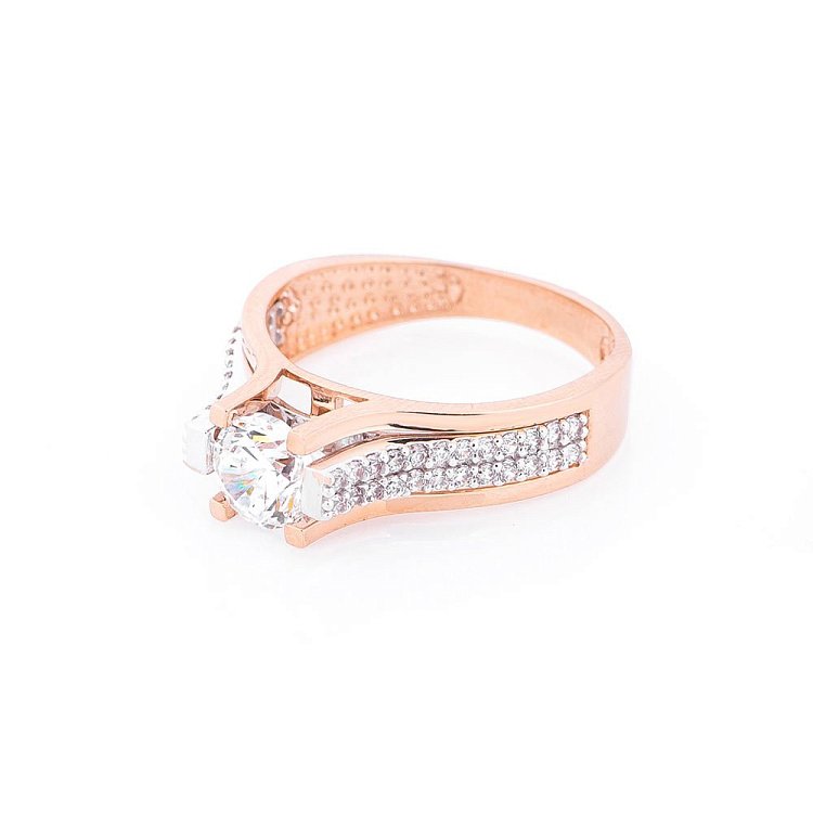 Золота заручальна каблучка з фіанітами к05355 від ювелірного магазину Онікс - 1