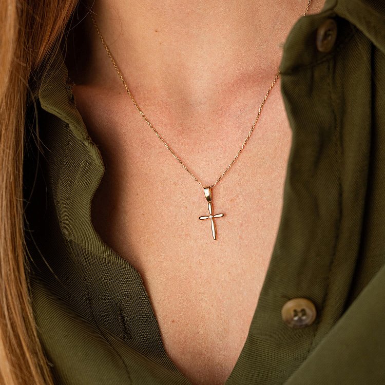 Золотое колье "Крестик" с фианитом кол02195 от ювелирного магазина Оникс - 1