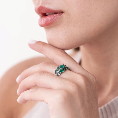 Серебряное кольцо с агатом, кварцом и фианитами 1370/1р-GRAGOG №2