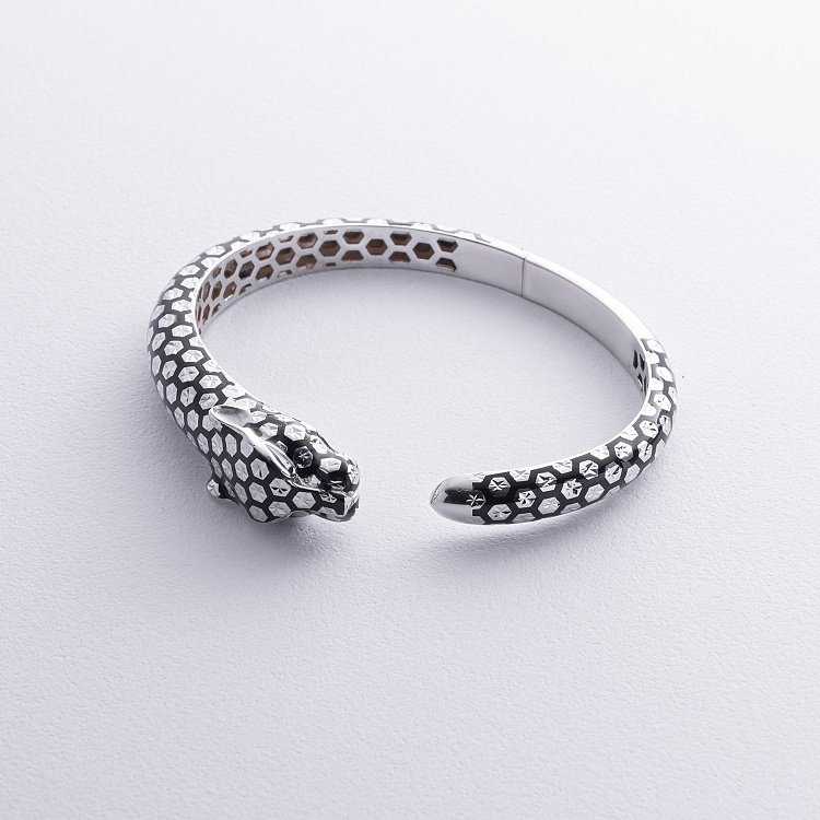 Жесткий золотой браслет "Пантера" (эмаль, фианиты) б05345 от ювелирного магазина Оникс