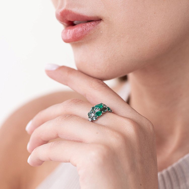 Серебряное кольцо с агатом, кварцом и фианитами 1370/1р-GRAGOG от ювелирного магазина Оникс - 1