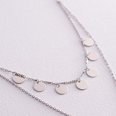 Двойное колье - галстук "Монетки" в белом золоте кол02283 №3