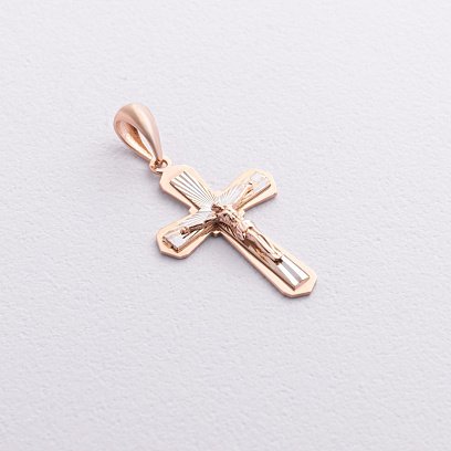 Хрестик із розп'яттям (червоне, біле золото) п04000