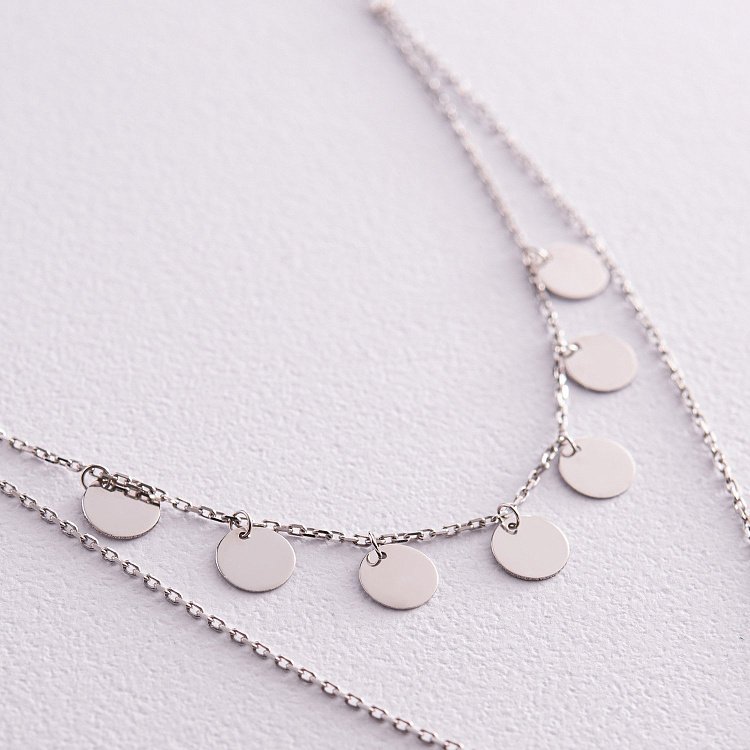 Двойное колье - галстук "Монетки" в белом золоте кол02283 от ювелирного магазина Оникс - 2