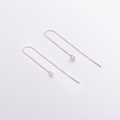 Серьги - протяжки с жемчугом (красное золото) с09072 №2