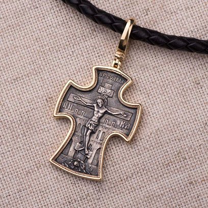 Срібний православний хрест з позолотою 132300 №3