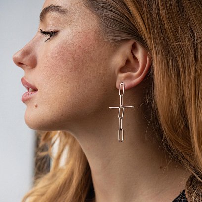 Серебряные серьги - пусеты "Кресты" 123267 №2