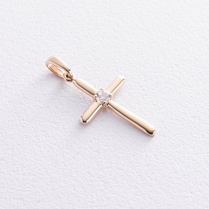 Хрестик з фіанітом (жовте золото) п03837