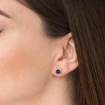 Золотые серьги-пусеты с синтетическим сапфиром с05333 №4