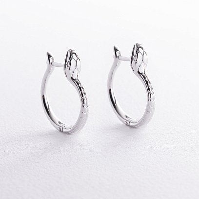 Серьги "Змеи" в белом золоте с08486