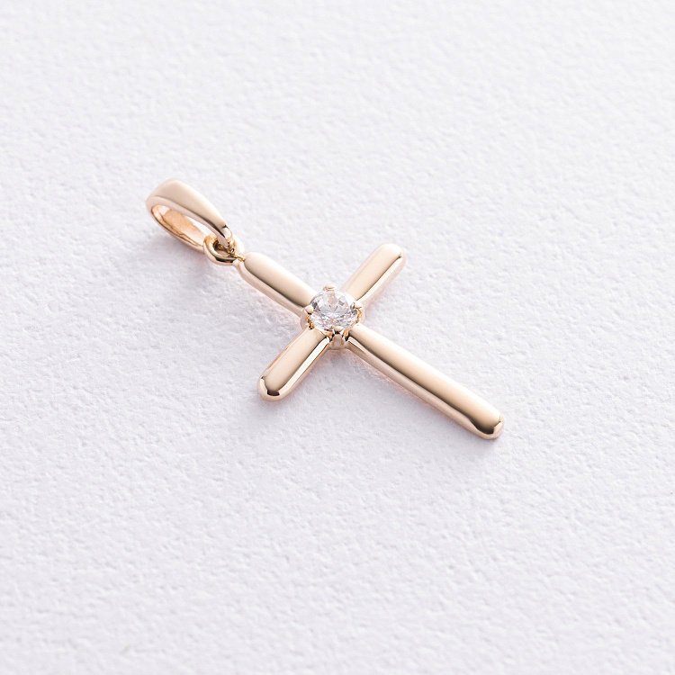 Хрестик з фіанітом (жовте золото) п03837 від ювелірного магазину Онікс